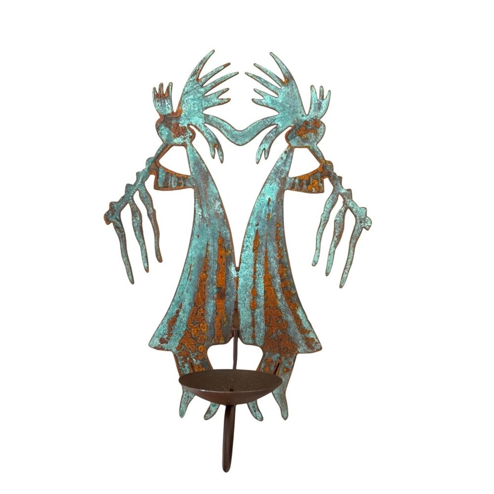 Handcrafted American Classics Metal Wall Art Kokopelli Candle Holder Patina gift